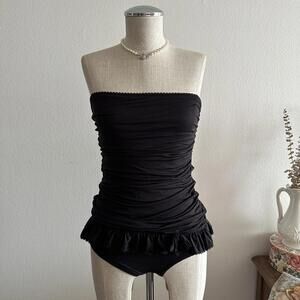 Juicy Couture black strapless bodysuit with ruffles
